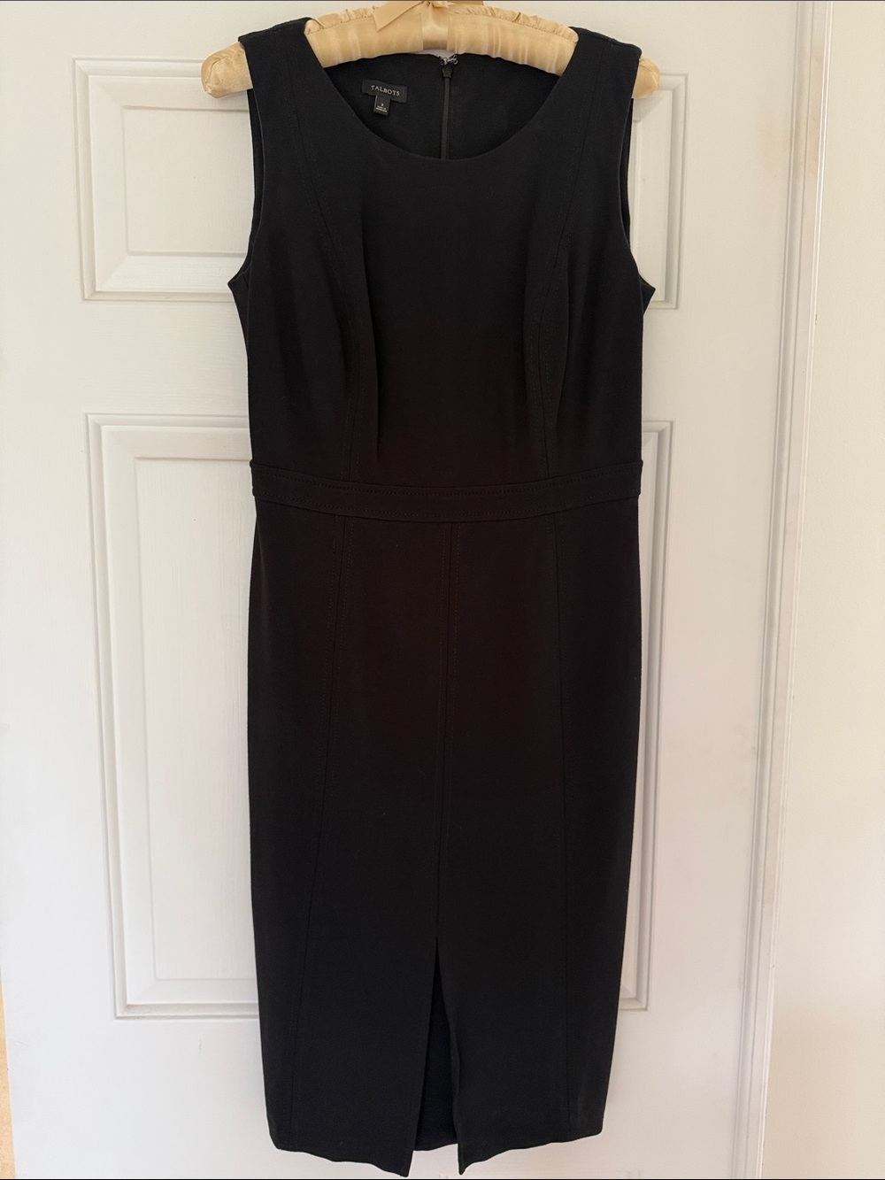 Classic Talbots Black Sleeveless Sheath Dress with Front Pleat - Size 2